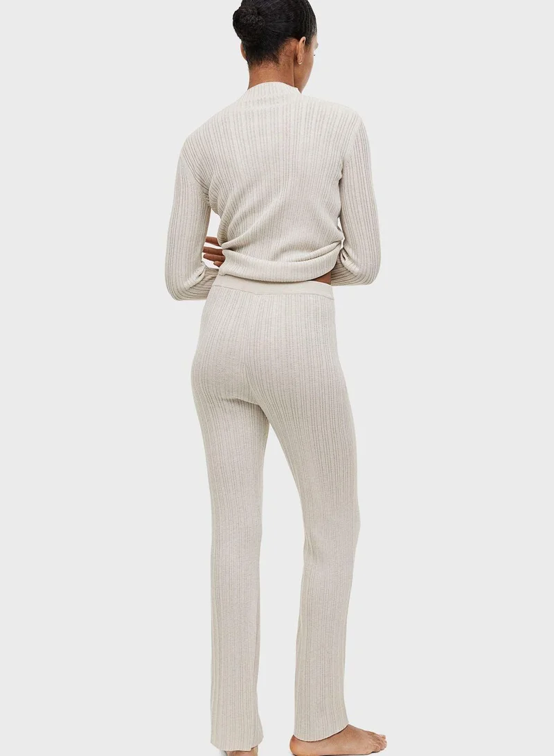 H&M Rib-knit Flared Trouser Pants